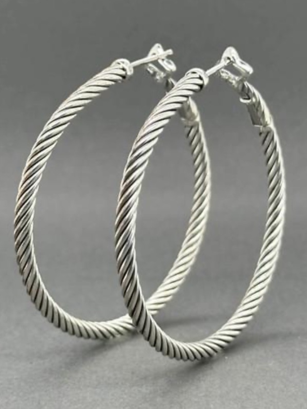 David Yurman Rare 45mm Cable Hoops Sterling Silver 14K White Gold